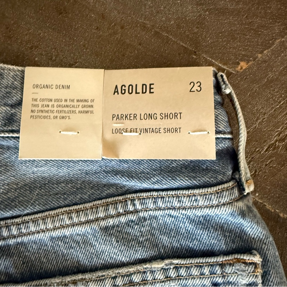NEW Agolde Womens Size 23 Parker Long Denim Shorts Cut Off Distressed ButtonFly - Picture 5 of 10
